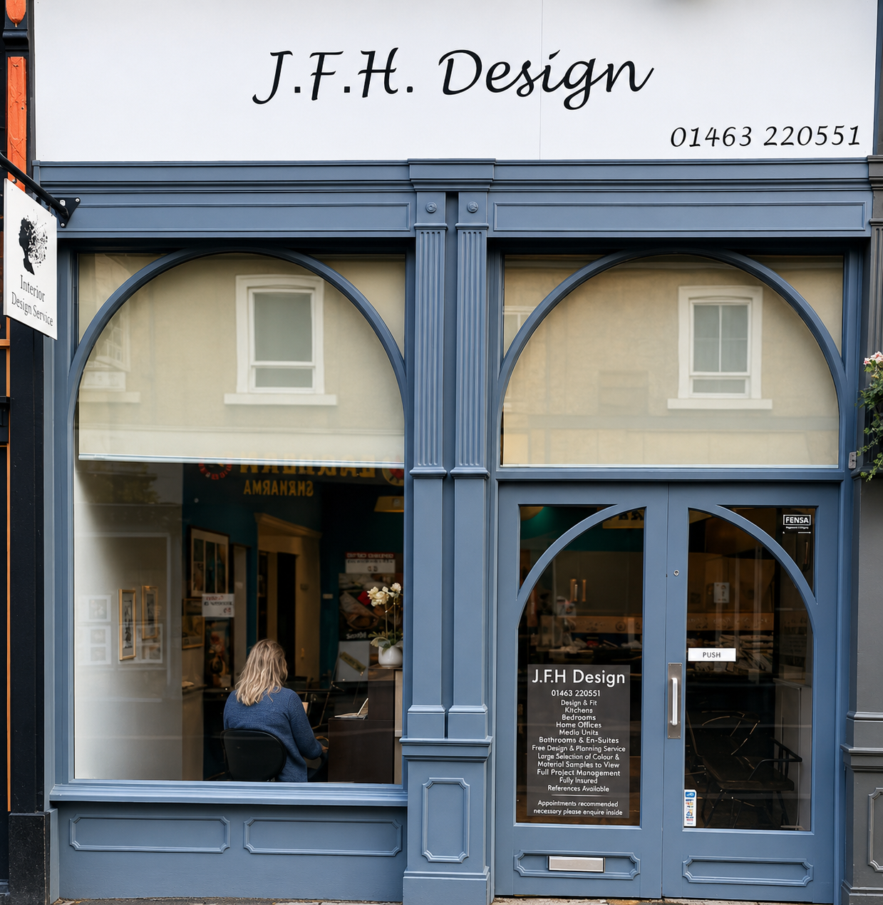 The J.F.H Design shopfront on Inglis Street, Inverness